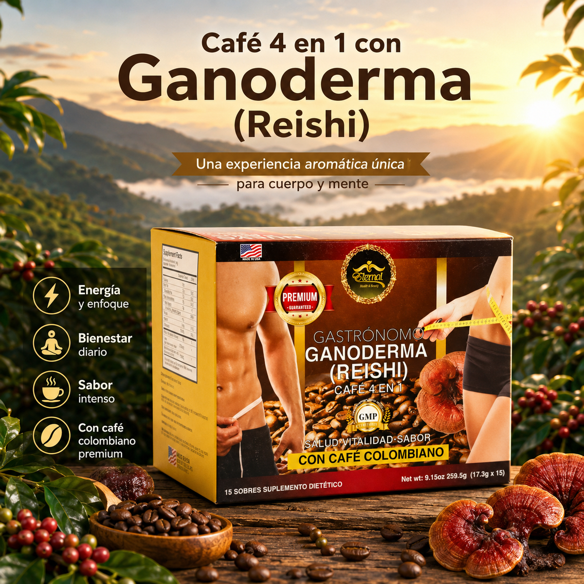 Eternal Spirt Beauty  5 Pack Combo  Ganoderma Reishi Colombian Coffee Flavor drink