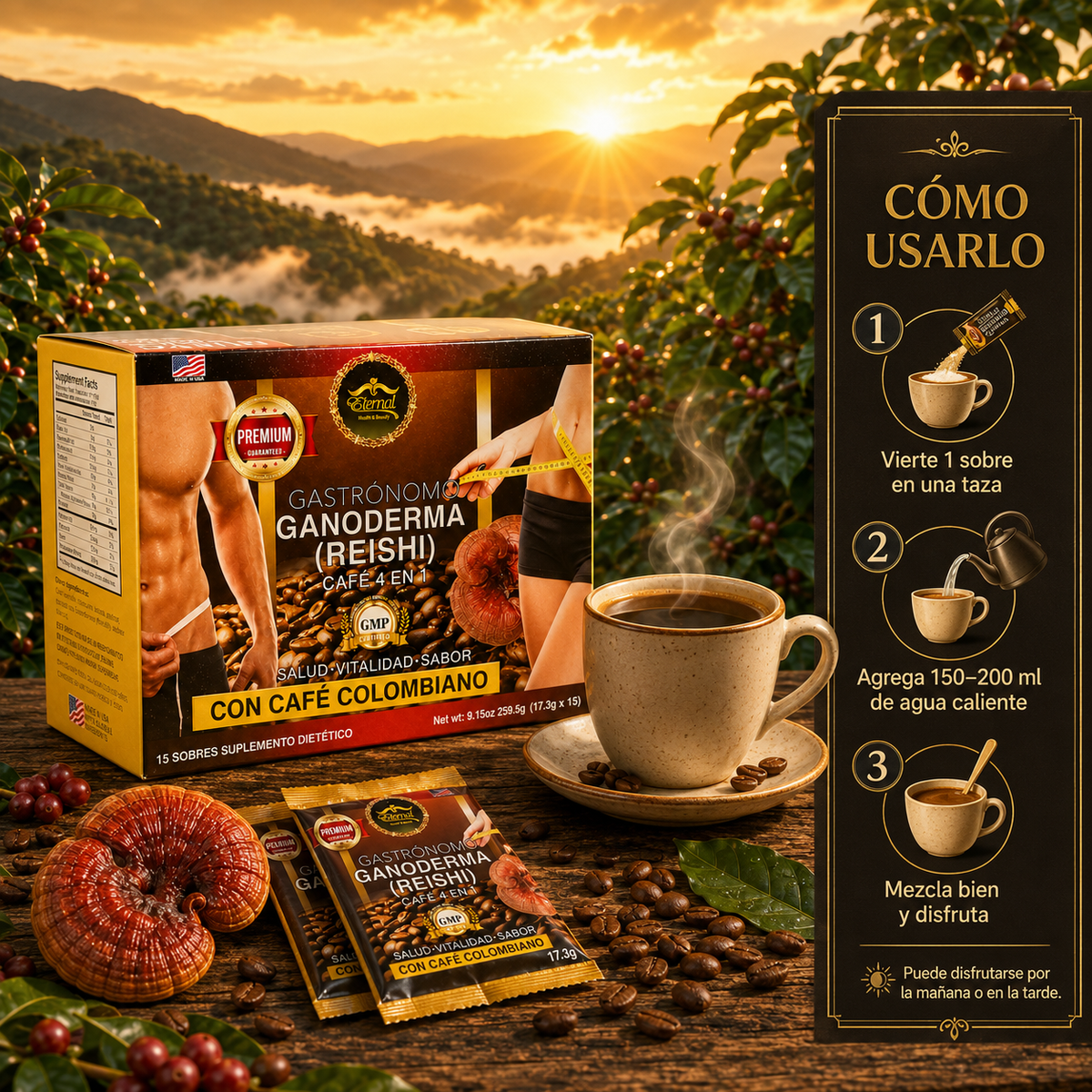 Eternal Spirt Beauty  5 Pack Combo  Ganoderma Reishi Colombian Coffee Flavor drink