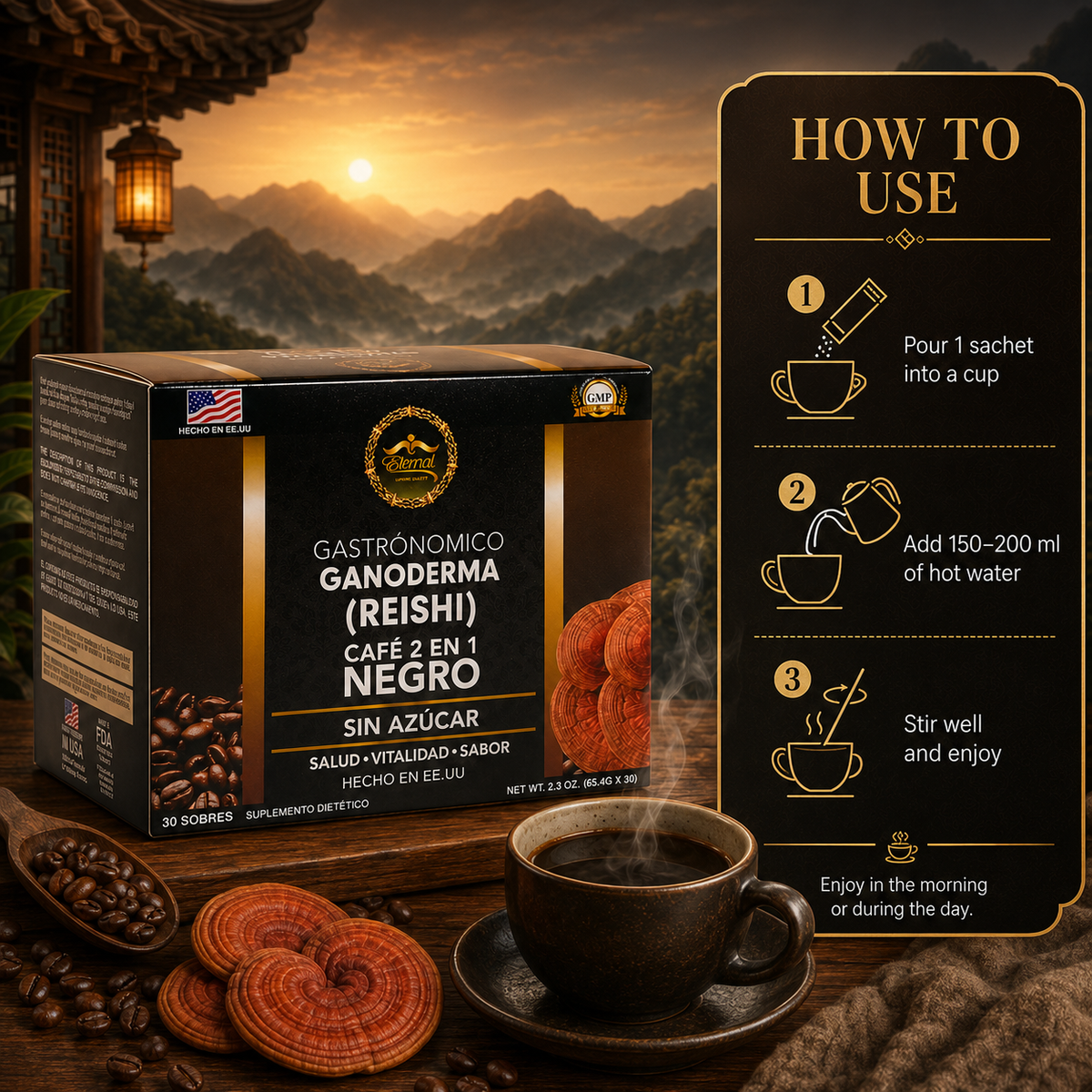 Eternal Spirt Beauty 3 Pack Combo Negro Pure 2 in 1 Ganoderma Reishi Colombian Coffee Flavor drink (Copy)