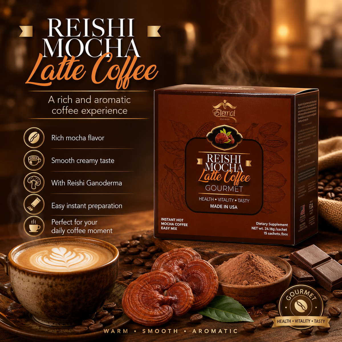 Eternal Spirt Beauty Mocha Ganoderma Reishi Coffee Flavor drink