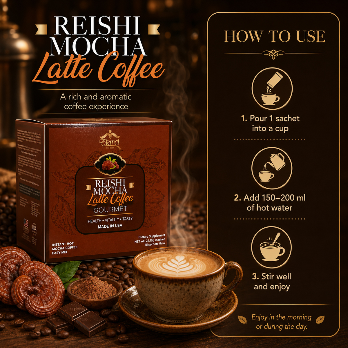 Eternal Spirt Beauty Mocha Ganoderma Reishi Coffee Flavor drink