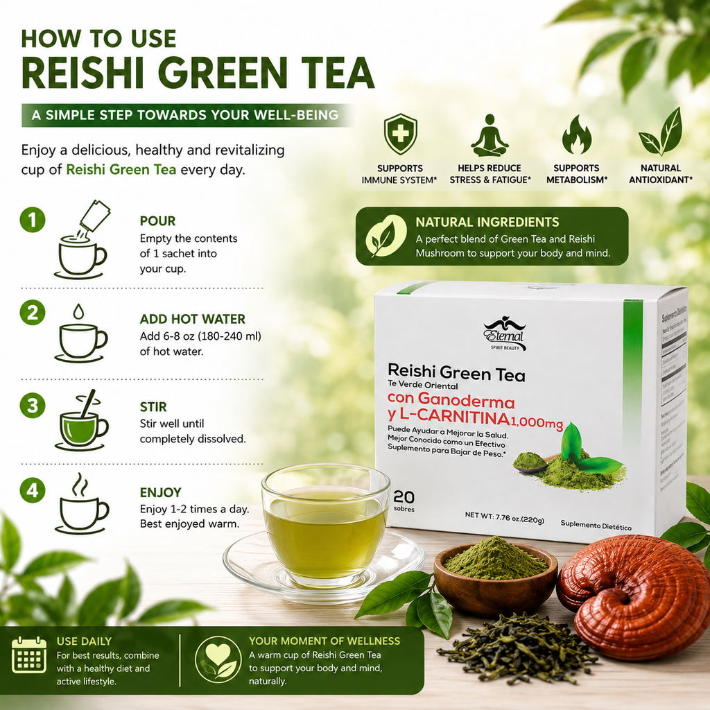 Eternal Spirt Beauty Reishi Green Tea L- Carnitina beverage delicious flavor