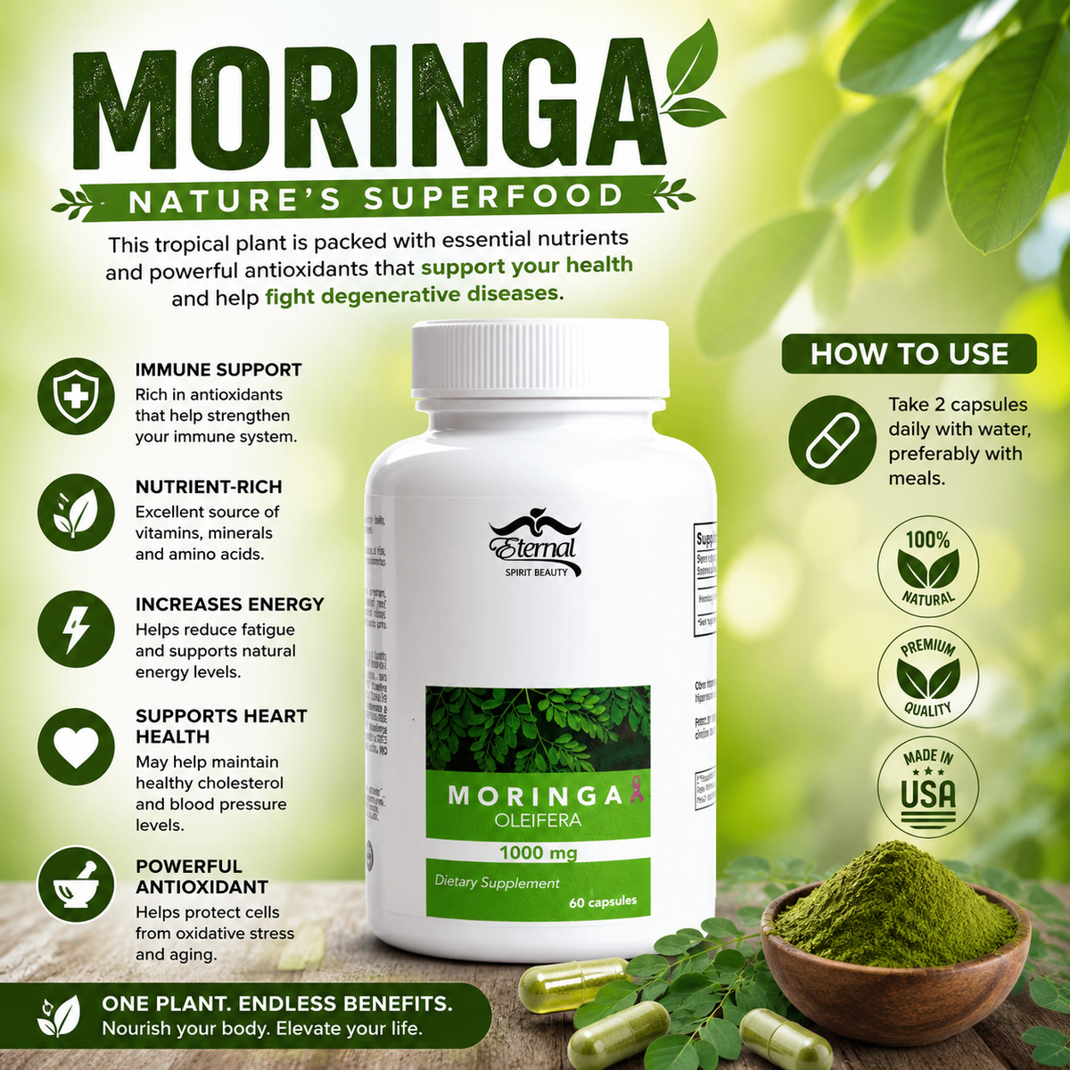 Eternal Spirit Beauty - Moringa - 60 Capsules - 1000 Mg