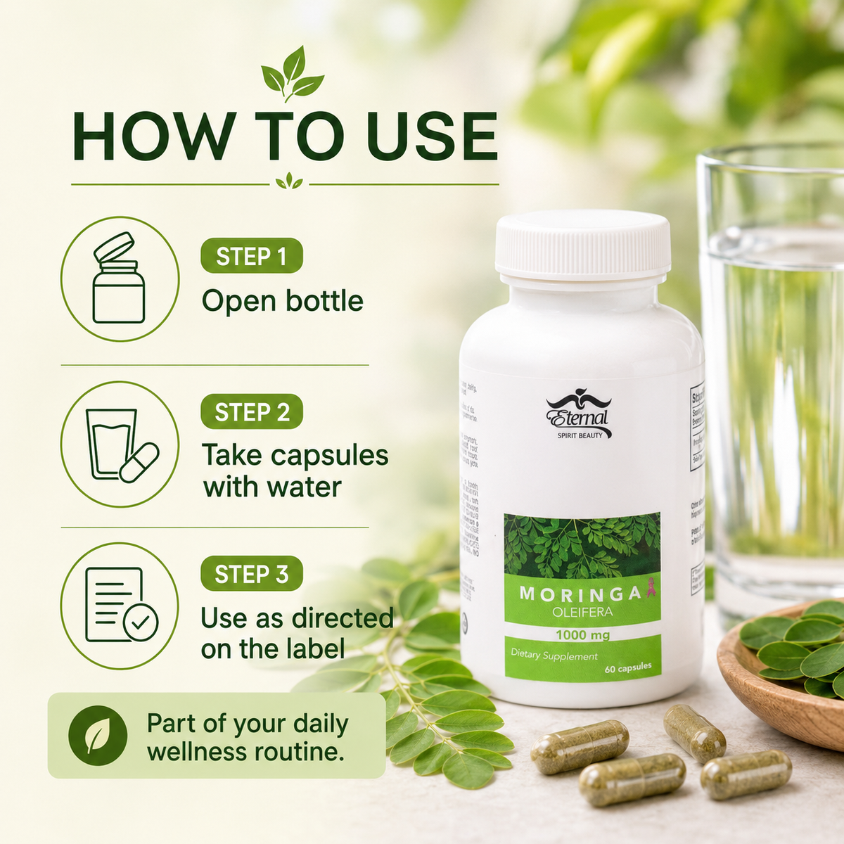 Eternal Spirit Beauty - Moringa - 60 Capsules - 1000 Mg