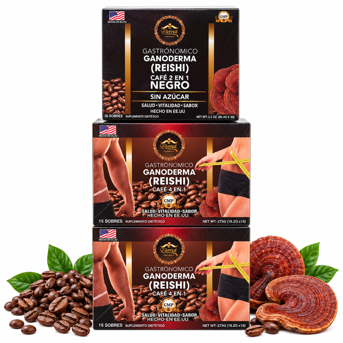 Eternal Spirit Beauty Combo 3 Coffee – Ganoderma Reishi | 2 Boxes 4 in 1 + 1 Box 2 in 1 Negro