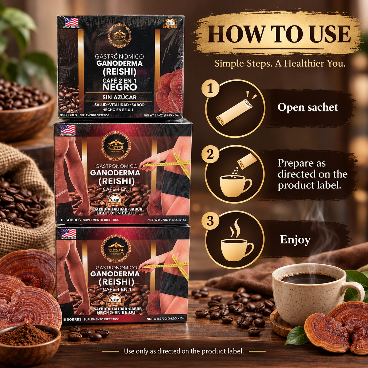 Eternal Spirit Beauty Combo 3 Coffee – Ganoderma Reishi | 2 Boxes 4 in 1 + 1 Box 2 in 1 Negro