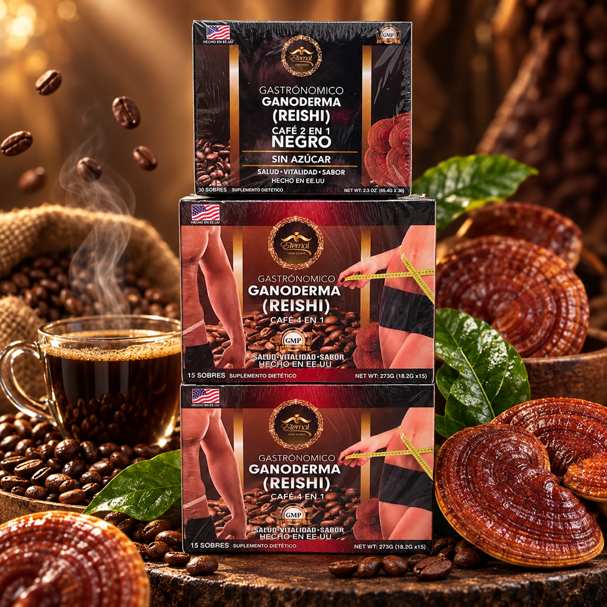 Eternal Spirit Beauty Combo 3 Coffee – Ganoderma Reishi | 2 Boxes 4 in 1 + 1 Box 2 in 1 Negro