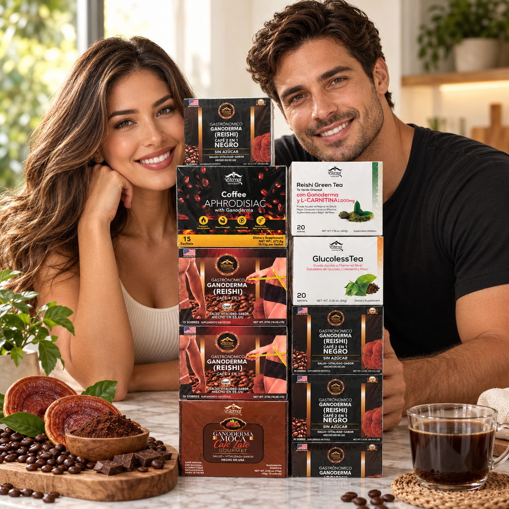 Eternal Spirit Beauty Combo 10 – Ganoderma Reishi Coffee &amp; Tea | Café Negro 2 en 1 + Café 4 en 1 + Reishi Green Tea + GlucolessTea + Aphrodisiac Coffee + Moca Café Latte