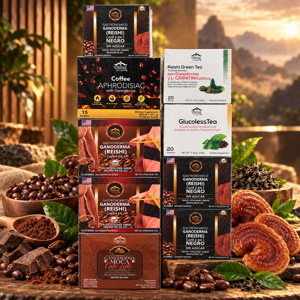Eternal Spirit Beauty Combo 10 – Ganoderma Reishi Coffee &amp; Tea | Café Negro 2 en 1 + Café 4 en 1 + Reishi Green Tea + GlucolessTea + Aphrodisiac Coffee + Moca Café Latte